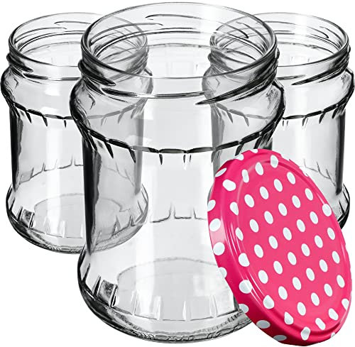 KADAX 24st 500ml Einmachgläser mit Schraubdeckel fi82 mm, Aufbewahrungsgläser mit Twist-Off, Konservenglas für Erntezeit, Konservierung & stilvolle Aufbewahrung (Rosa gepunktet)
