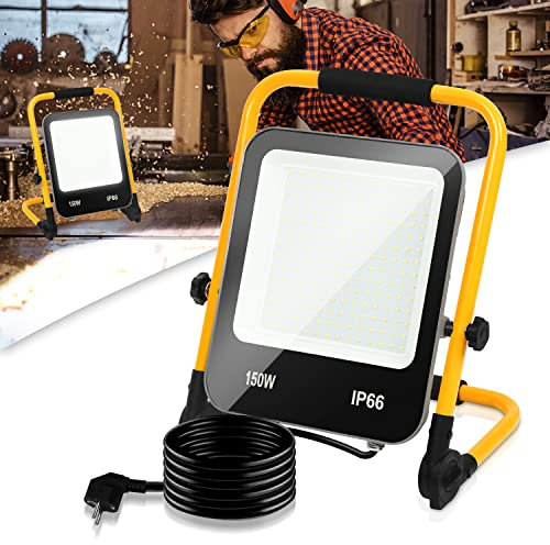 Izrielar LED Strahler 150W LED Baustrahler Arbeitsleuchte 13000LM 6000K Arbeitsscheinwerfer Faltbarer Arbeitsleuchte IP66 LED Fluter mit 216 LEDs, für Werkstatt Baustelle Garage, Kaltweiß
