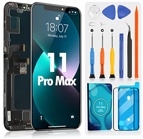 For iPhone 11 Pro Max Display - 6.5 Inch LCD Display Digitizer Touch Screen Frame for iPhone 11 Pro Max with Repair Tools Black Compatible with Model A2161 A2220 A2218