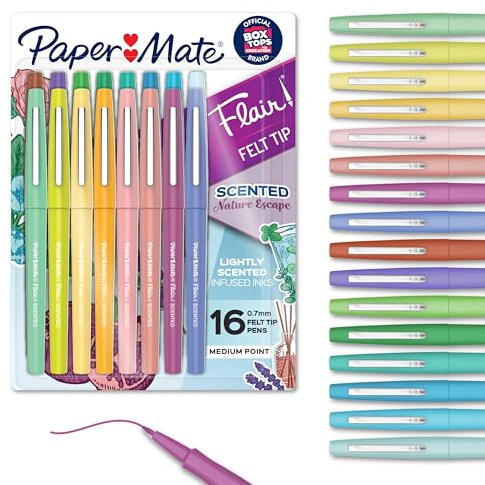Paper Mate Flair Nature Escape Scented Felt Tip Pens, Medium Point (0.7mm), Assorted Colors, 16 Count - Perfect for Journaling, Writing, Coloring, Teacher Supplies