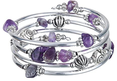 FULU AUTUMN Damen Boho Armband mit Mehrschichtiges Perlen Silber Wickelarmband Modeschmuck Geschenke zum Geburtstag und Muttertag für Frauen(19-Purple)