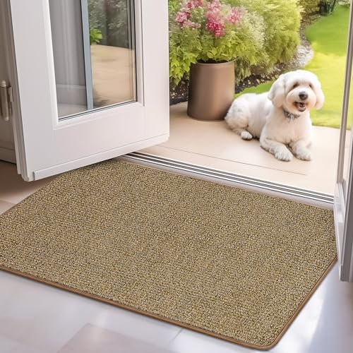 Mibao Door Mat Indoor, 60 x 90 cm, Dirt Trapper Entrance Doormat, Non-Slip Absorbent Low Profile Floor Mat, Dog Doormat, Welcome Mat for Entryway, Kitchen, Front Back Door, Shoes and Pets, Brown