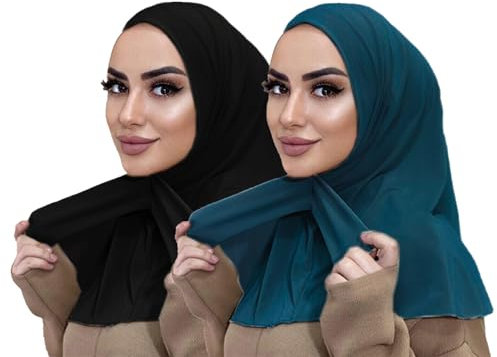 MOWEN 2 Stück Praktische Tasten-Hijab-Mütze aus Modal-Baumwolle, Einfarbig, Untertuch für Islamische Muslimische Mütze, Elastische Kopftuch-Mütze