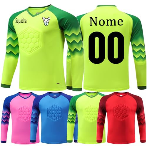 OPUTWDF Maglia Portiere Personalizzata con Numero Nome Team Logo Maglia da Portiere per Donne Uomini e Bambini-Imbottitura sui Gomiti-Maglia Portiere Bambino