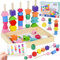 FORMIZON Montessori Spielzeug, 3-in-1 Holzspielzeug für Kinder, Hölzerne Perlen mit Stauraum, Holz Sortierspiel mit Geometrische Formen Fädelspiel, Pädagogisches Lernspielzeug für 2 3 4 Junge Mädchen