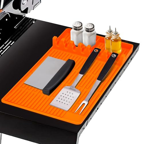 MEKOTRIN Grill Mat for Barbecue, Silicone Griddle Pad Heat Insulation Shelf Grill Side Mat Silicone BBQ Accessories for Barbecue Grill Outdoor (Orange Extra Thick)