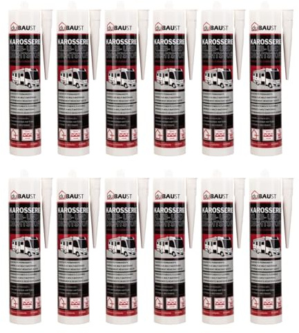 Dubaust Mastic d'assemblage et d'étanchéité pour carrosserie résistant aux UV pour voiture et caravane, intérieur + extérieur, adhérent sur tous les supports, mastic pour carrosserie 290 ml Cartouche