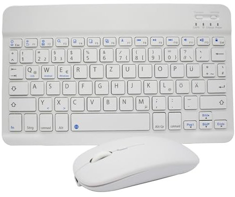HLTOOP Wiederaufladbare Bluetooth-Tastatur, Ultra Dünn Wireless Bluetooth Keyboard Deutsches Layout QWERTZ BT3.0 Tragbare Kabellose Tastatur Bluetooth für Windows, iOS, Android, Bluetooth-Maus,Black1