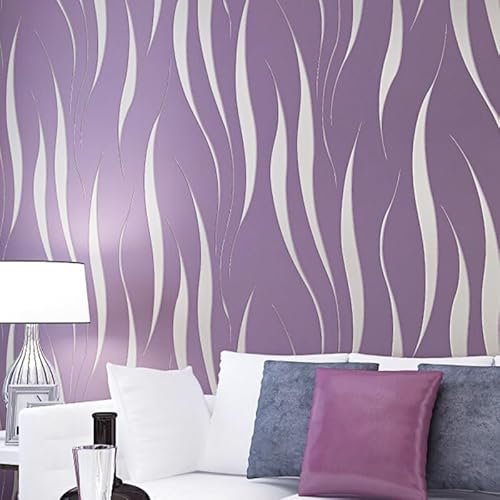 Snewvie Purple Glitter Wallpaper Modern Minimalist Curves Glitter Non-Woven 3D Abstract Wallpaper Mural Flocking Geometric Striped Wallcoverings for Bedroom Living Room TV Backdrop