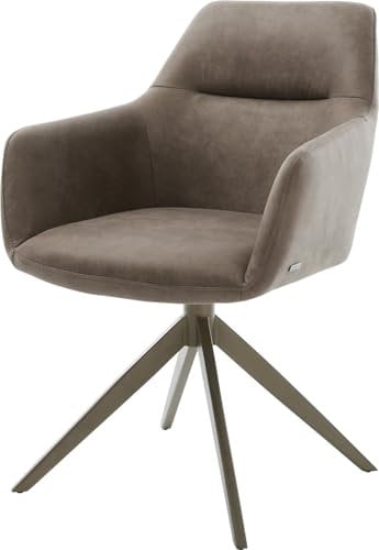 DELIFE Esszimmerstuhl Pejo-Flex Kreuzgestell breit Effektfinish Titan Mikrofaser Taupe Vintage 360° drehbar Taschenfederkern