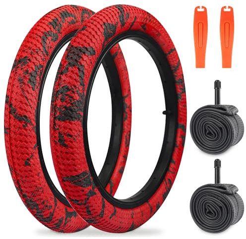 WEEROCK Bike Tire 16 Zoll Reifen (56-305) 2 Pack 16x2.1 Folding Bead Ersatzreifen mit Innenschläuche für 16 Zoll Fahrräder, Kid Bike, MTB, Mountainbike, BMX, Rot Schwarz