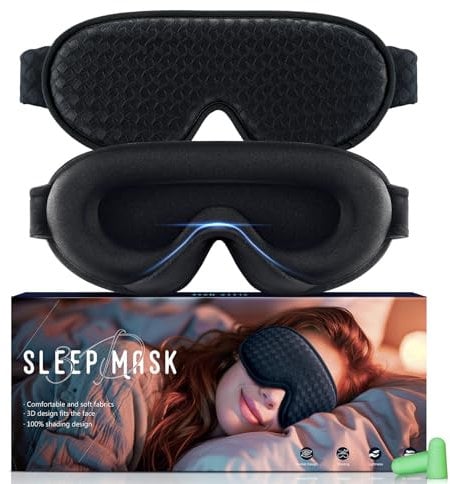 Mascherina per Dormire 3D Ergonomica, Comfort Ottimale per Uomini e Donne, Design Allargato per Dormire di Lato e Garantire un Sonno Tranquillo (Nero)