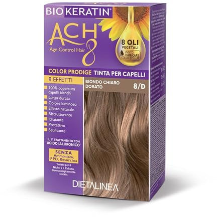 Dietalinea Tinta per Capelli Senza Ammoniaca BIONDO CHIARO DORATO 8/D | Colore Capelli Biokeratin con 8 Oli Phyto Hair Care system e Hyalu Complex -Nutre il capello in profondità | Illumina il colore