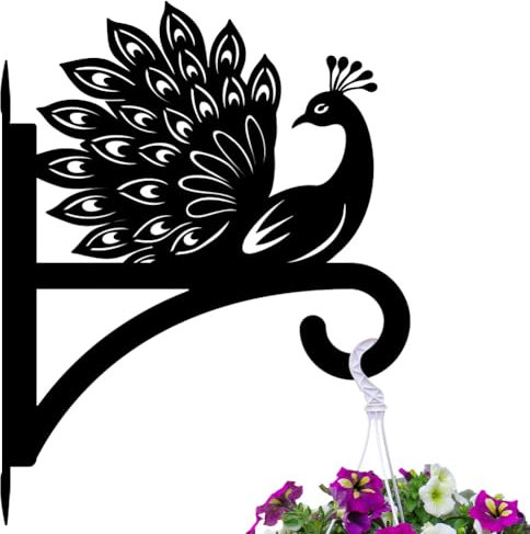 peacoblue Iron Plant Hangers Hooks Large 30x39cm for Outdoor Indoor Hanging Plants Flower Fern Pots Lantern Bird Feeder Wind Chime,Metal Wall Holder for Porch Garden Farmhouse(Peacock)