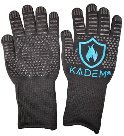 Unisex Ofenhandschuhe Grillhandschuhe Hitzebeständig bis 800 °C | feuerfest rutschfest | Hitzeschutz | Blau L/XL