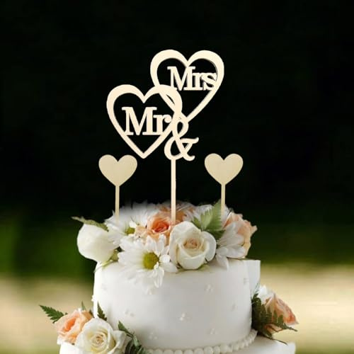 Holz Cake Topper Hochzeit, Mr & Mrs Deko für Hochzeitstorten, Liebe Tortendeko, Wunderschöne Hochzeitsdeko, Tortenstecker für Verlobung, Jubiläum, Brautparty