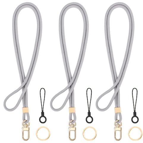 Segus Schlüsselbänder, 3 Stück Schlüsselbänder zum Umhängen, Lanyards Mit Karabinerhaken, Schlüsselanhänger mit Band, Rundes Umhängeband für Ausweishalter, Brieftasche, Sportpfeifen (Grau)