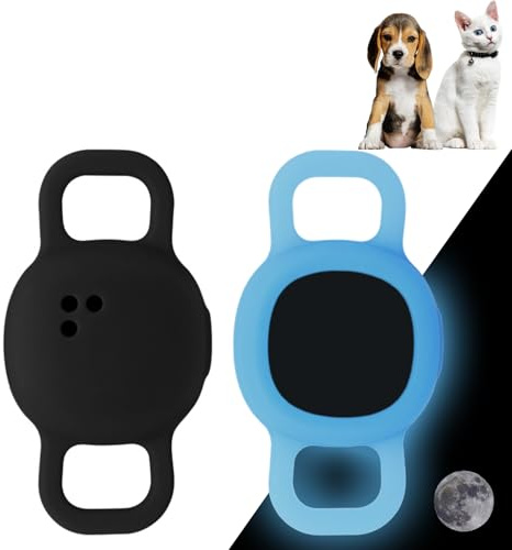 Silicone Cat Collar Holder for Tile Sticker 2024, 2 Pack Protective Case for Tile Sticker Tracker Pet Dog Cat (Black/Luminous Blue)