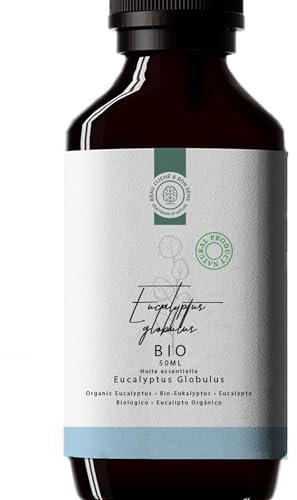 50ml Aceite esencial de Eucalipto BIO - 100% Puro y Orgánico - Calidad Alimentaria para Inhalar, Aromaterapia, Difusor - Aroma/Fragancia Frescura Natural - Cultivado en España
