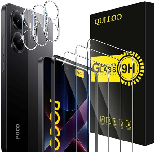 QULLOO Protector de Pantalla para Xiaomi POCO X7 Pro 5G, 3 Piezas Cristal Templado y 3 Piezas Protector de Lente de Cámara, Dureza 9H Ultra Resistente Vidrio Templado