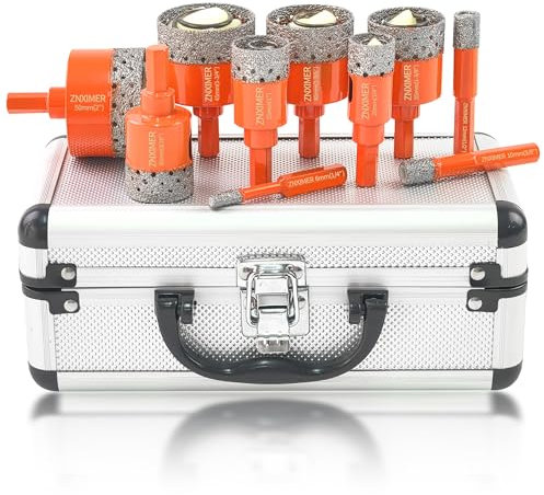 ZNXIMER Diamant Fliesenbohrer Set - 6/10/12/20/25/30/35/40/45/50mm Diamant Bohrkrone für Trockenbohren in Porzellan Fliese Granit Marmor
