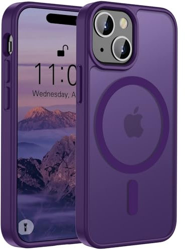 ORDA Magnetic Case for iPhone 15 Case Compatible with MagSafe,for iphone 15 phone case Translucent Matte Back Slim,Military Grade Drop Proof Hard Back Protective Cover 6.1-Deep Purple