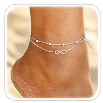 ESHIONER Bracelet De Cheville Pour Femme Acier Inoxydable Argenté Bicouche Pied Plage Coeur Pendentifs Bracelet Etanche Bijoux Bracelets Chaine De Cheville Femme