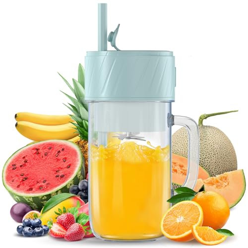 Mini Mixeur Portable, 400ML Mélangeur Portable Smoothie Maker Rechargeable USB Blender Smoothie Portable avec 6 lames Portable Juice Blender pour Cuisine Bureau Voyage Sport