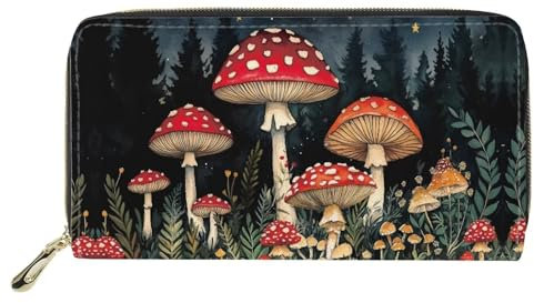 HUGS IDEA Buttefly Print Damen Lange Geldbörse PU Leder Reise Aufbewahrung Geldbörse, Roter Pilz, Casual