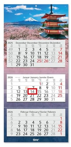 Timr 3-Month Calendar 2026 - Wall Calendar 3 Months with Slider - 70 cm Three-Month Calendar Multilingual D/GB/F/ES I Japan Asia I tr330