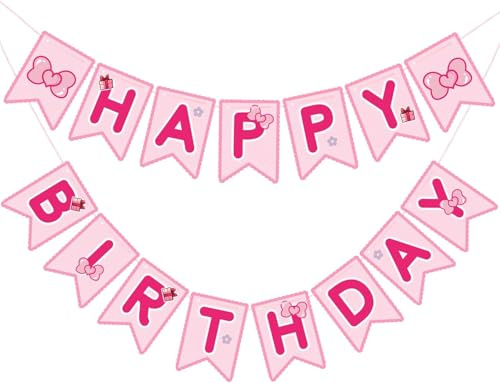 Happy Birthday Girlande Rosa 13 x 18 cm Geburtstag Girlande Rosa Schleife Geburtstagsgirlande Pink Banner für Kinder Mädchen Geburtstagsdeko