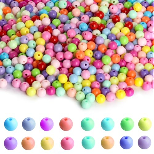 420 Stück 10mm Bunte Perlen zum Auffädeln, Rund Acryl Bastelnperlen für Armbänder DIY Schmuck Herstellung(16 zufällige Farben)