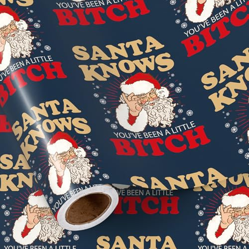 RUSPEPA Lustiges Weihnachts-Geschenkpapier, Vintage-Weihnachtsmann mit lustigem Text, Scherz-Geschenkpapier für Frauen, Männer, Freunde, Familie, weißer Elefant, Weihnachtsstreich, 43,2cm x 5m
