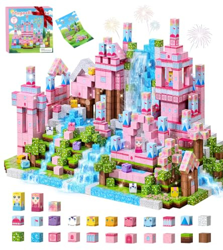 HOPFROG Magnetic Building Blocks, 200PCs Castle Set, STEM Toys Ages 3+ | Stocking Fillers Stuffers, Montessori Sensory Construction Toy for Girls, Ideal for Birthday, Christmas, Halloween, Parties
