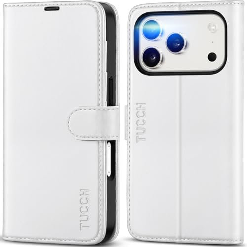 TUCCH Hülle für iPhone 18 Pro, Hülle für iPhone 17 Pro (6,3), Weiß | Premium PU-Leder, Magnetische Klapphülle, RFID-Schutzhülle, 4 Kartenfächer, Ständer, Stoßfeste TPU-Innenhülle, Handytasche