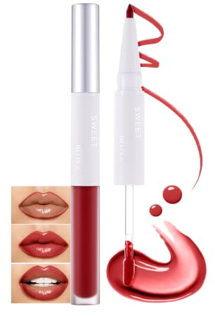 U-Shinein 2-in-1 Lip Liner & Gloss Stick,Waterproof, Long-Lasting Lip Stain with Nourishing Color for Precise, Defined Lines and All-Day Wear,Lustrous Berry Rose