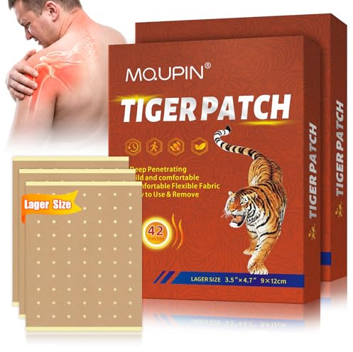MQUPIN Pain Relief Patches,9x12cm Larger Size Tiger Pain Patches Natural Plant Heat Patches for Back Knee Neck Shoulder Pain Relief 12H Long-Lasting (2)
