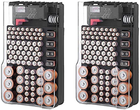 Onchdbfhuu 2X the Battery Storage Case,Organizer with Hinged Clear Cover, with Battery Tester, Holds 93 Batteries Various Sizes