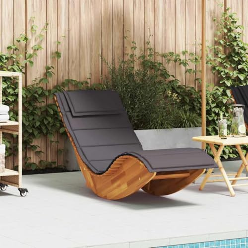 Kythralux Lettino a dondolo da giardino in legno di acacia massiccio con comodo cuscino, regolabile e resistente alle intemperie, per balcone, terrazza e piscina, con cuscino per la testa e la seduta