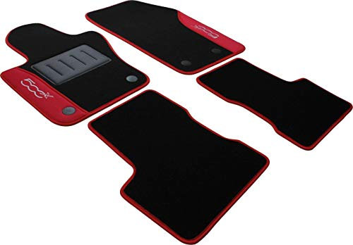 COLOR0000005R,Tappeti auto moquette antiscivolo, Su misura, 2 Ricami, Rosso