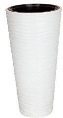 Pot de fleurs Sahara avec insert, blanc, structure ondulée, brillant, 57 cm