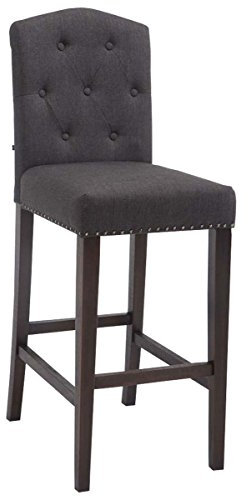 CLP Barhocker Louise, Stoff-Bezug, Holz-Gestell, Sitzhöhe 73 cm, Rückenlehne + Fußstütze, Kupfer Zierknöpfe an der Naht, mit Bodenschonern, Farbe:dunkelgrau, Gestell Farbe:antik