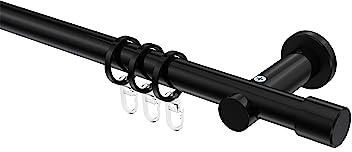 INTERDECO Gardinenstange 20 mm, moderne Vorhangstange aus Metall, Schwarz, zur Wand- und Deckenmontage, Typ 10203111, 100 cm