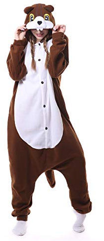 FunnyCos Unisex Animal Onesie Adult Halloween Pyjamas Cosplay Costume Hooded Loungewear Squirrel,S