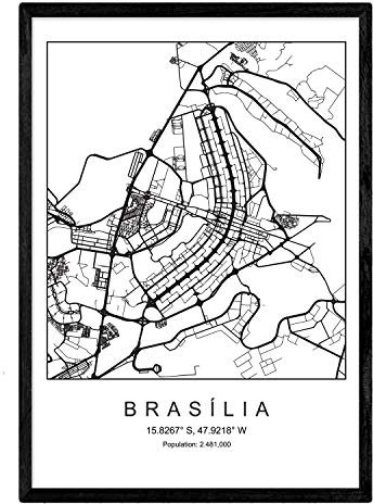 Nacnic Drucken Stadtplan Brasilia nordischen Stil schwarz und weiß. A3 Größe Plakat Das bedruckte Papier Keine 250 gr. Gemälde, Drucke und Poster für Wohnzimmer und Schlafzimmer