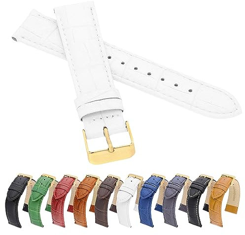 MARCHEL Gold Croco 16 mm LM-165 Weiß Krokoprägung Uhrenarmband Krokodilmuster Uhrband Rindsleder Goldene Schließe