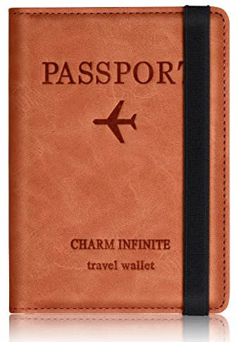 Impfpass Hülle Reisepasshülle, Urlaub Zubehör, Kunstleder Passhülle mit RFID-Blocker, Schutzhülle Tasche für Kreditkarten Damen Herren Reisepass, Ausweis und Reisedokumente,Travel Organizer(Orange)