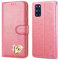 QLTYPRI Samsung Galaxy S20 Plus Hülle, Glitzer Handyhülle PU Ledertasche TPU Etui Handschlaufe Kartenfach mit Eingelegten Liebe Herz Diamond Flip Schutzhülle für Samsung Galaxy S20 Plus - Rosa