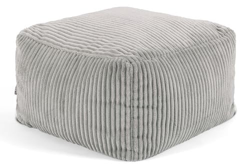Icon Amara Tabouret Velours Côtelé, Pouf Repose Pieds avec Remplissage, Tabouret Pouf, Meuble Salon, Decoration Chambre, Gris