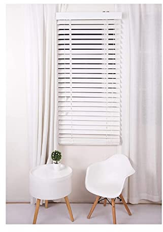 Aprica Venetian Window Blinds - Real Wood with String Join Slats - Colour WHITE for Home Office Bedroom Easy Fit and Trimmable (Width: 150cm / Drop: 120cm)